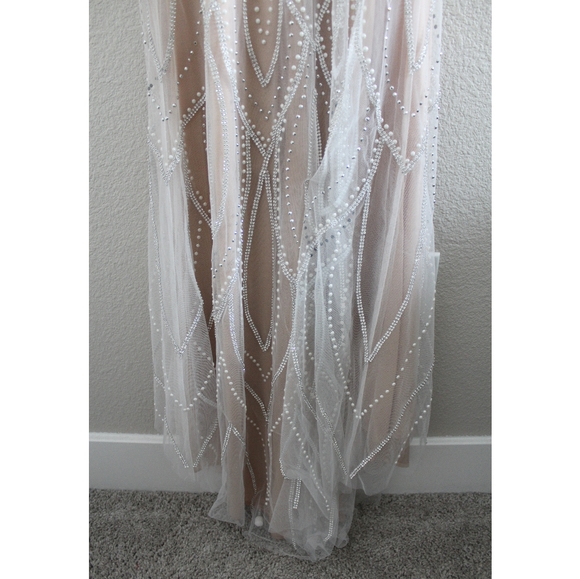 Luxe of a Lifetime Beige Beaded Mermaid Maxi Dress - Picture 7 of 13